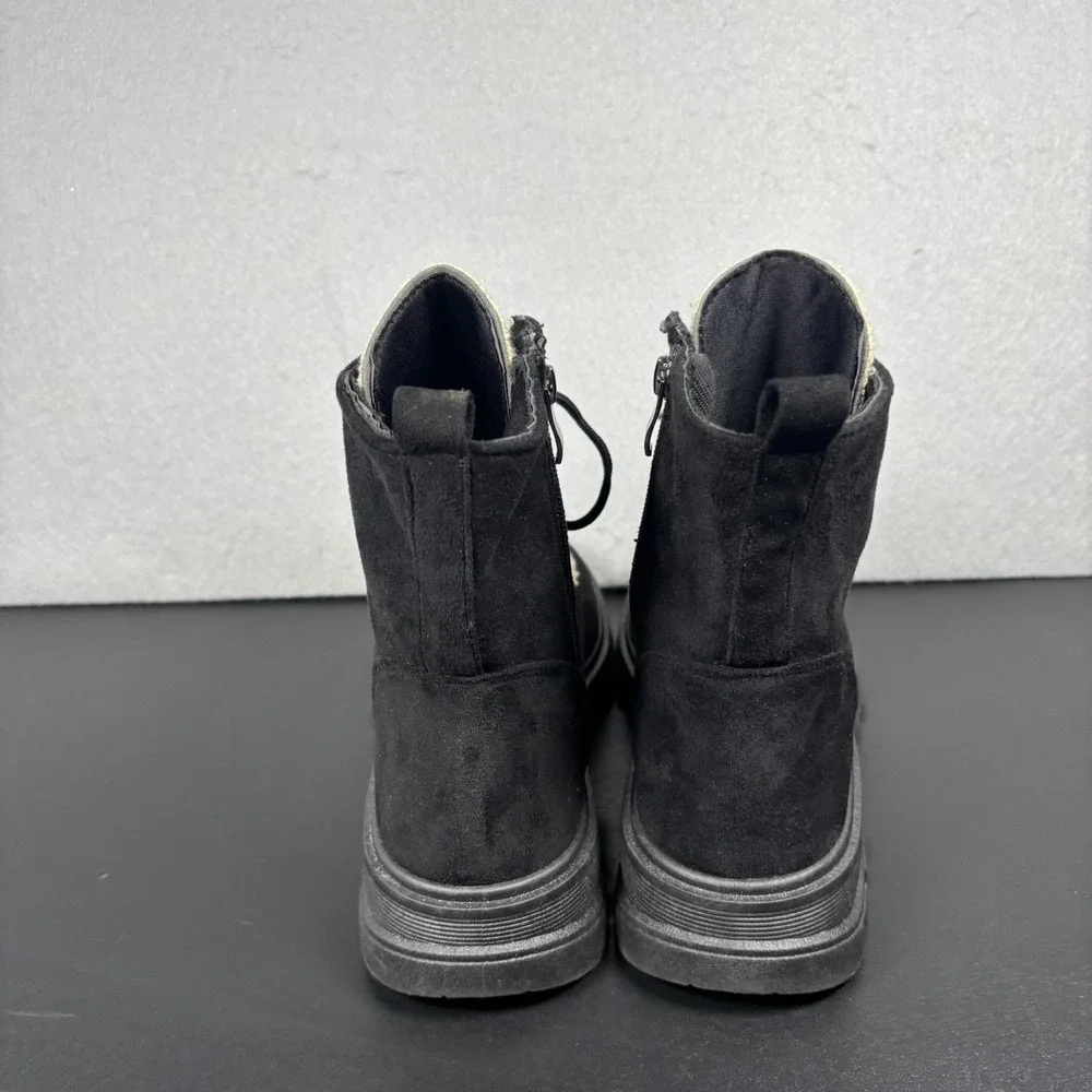 Yoki Womens Size 10 Black Faux Shearling Combat Boots Lug Sole Ankle Winter Shoe
